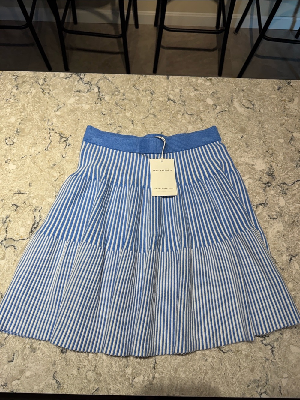Free Assembly Blue and White Striped Pleated A-Line Skirt